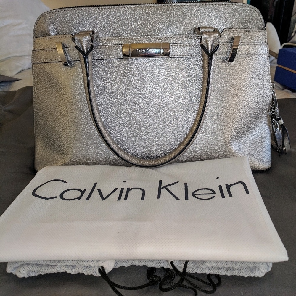 Calvin Klein Structured Silver Satchel